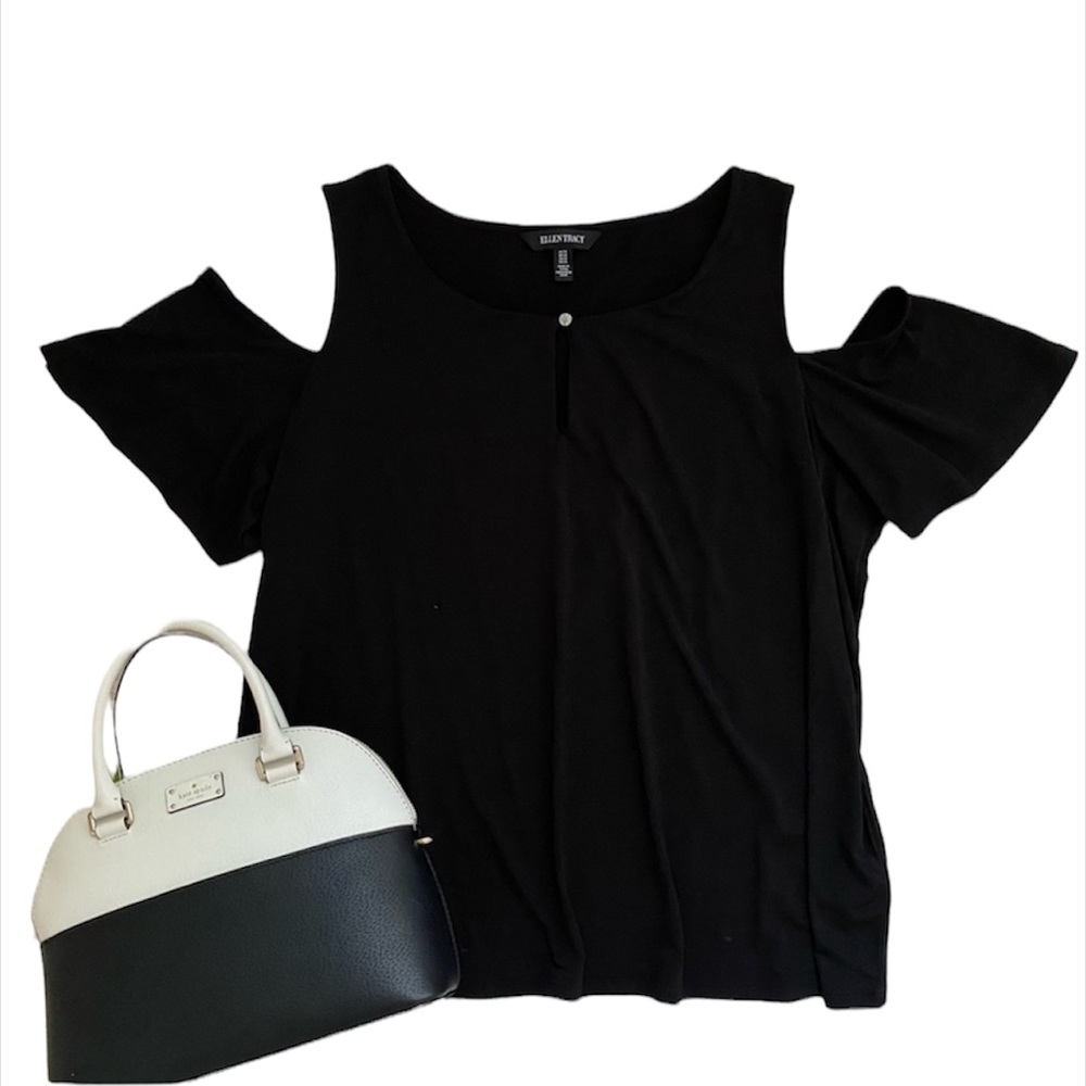 Ellen Tracy black cold shoulder top